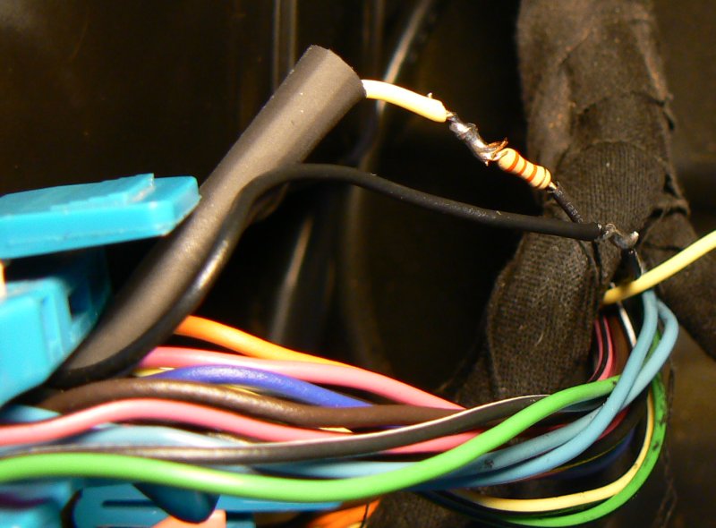 Resistor soldered between yellow and black wire